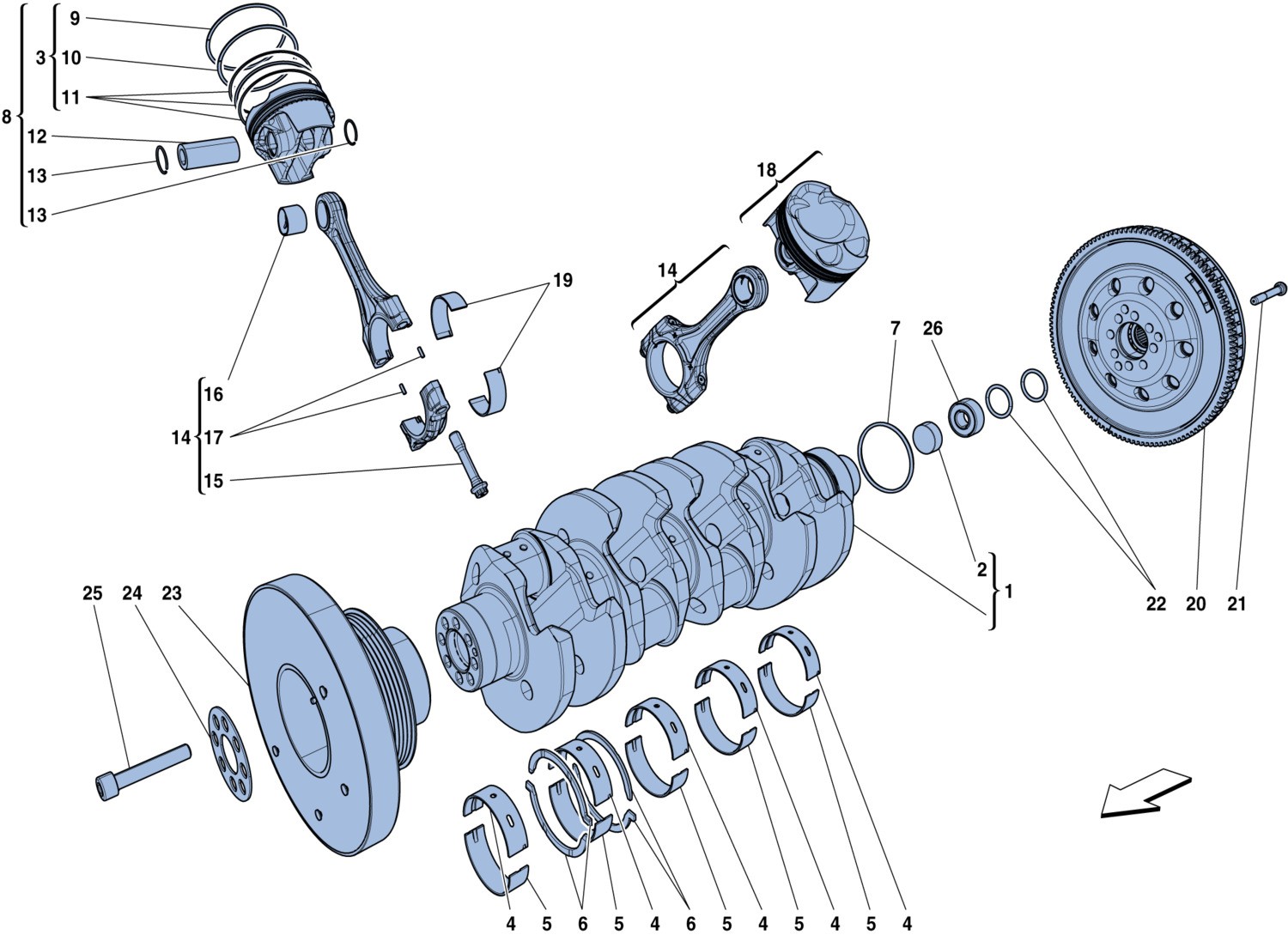 CRANKSHAFT CONNECTING RODS AND PISTONS